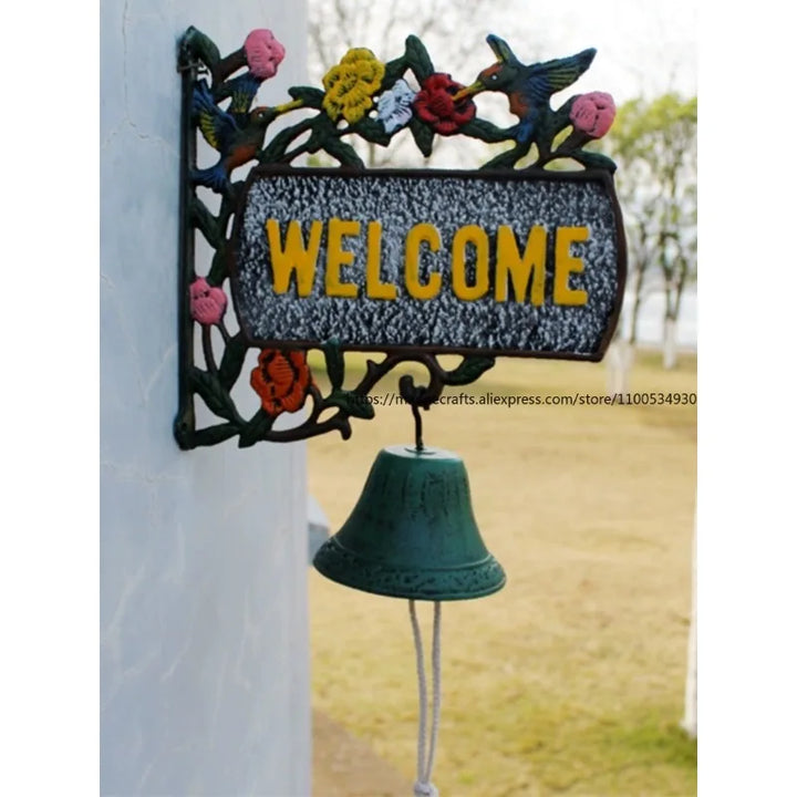 Nordic Rural Retro Welcome Double-sided Listing Doorbell Welcome Cast Iron Wrought Iron Doorbell Hand Bell