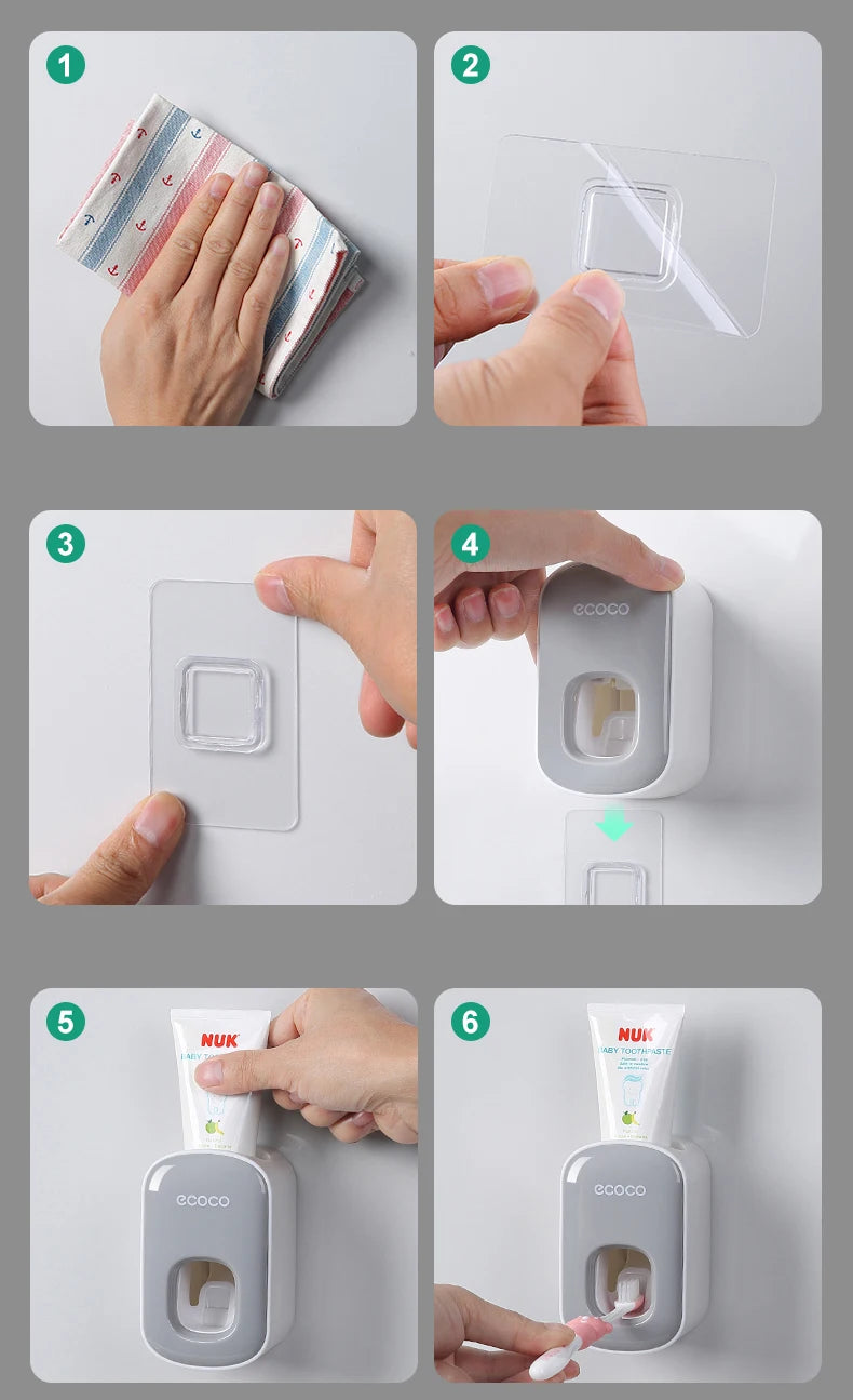 ecoco  Wall Mount Automatic Toothpaste Dispenser Bathroom Toothpaste Squeezer Dispenser Toothbrush Holder bathroom accessories