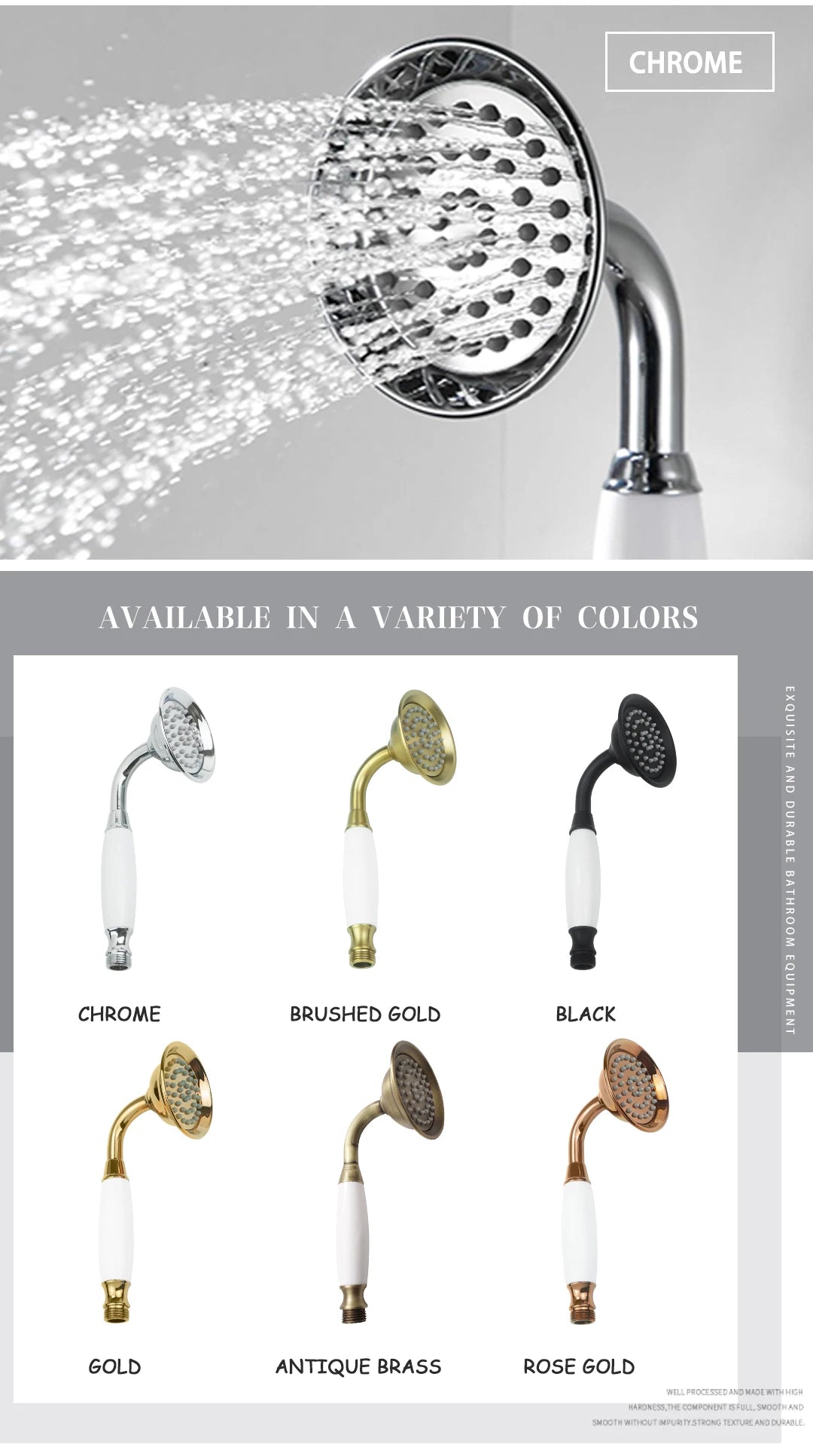Brass Golden Rainfall Shower Head Rose Gold Handheld Shower Bathroom