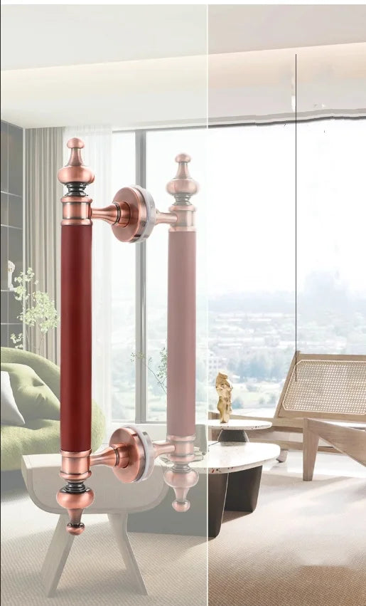350 460 550 800MM European Retro Black Antique Brass Gold Hotel Home Office Solid Wood Glass Door Double Side Press Large Handle