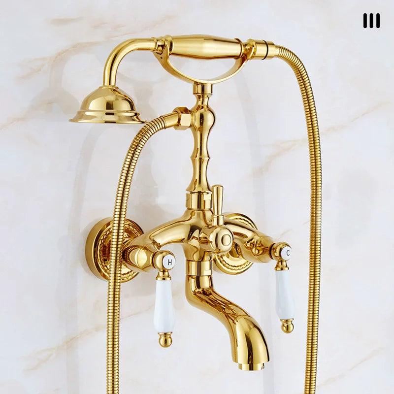 Luxury Gold Bathroom Shower Faucet Brass Bathtub and Shower Faucet Wall-Mounted Bath and shower Faucet Classical Dual Handle