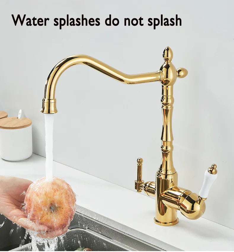 3 in 1 Kitchen Filter Faucet Pure Water 360 Rotation Kitchen sink Crane Dual Handle Dual Water Functions Mode Filter Mixer Taps