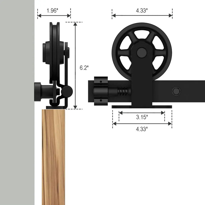 TSMST Heavy Duty Barn Door Hardware Kit for Wood Single Barn Door Black Industrial Rail + Middle Wheel  T Shape Roller