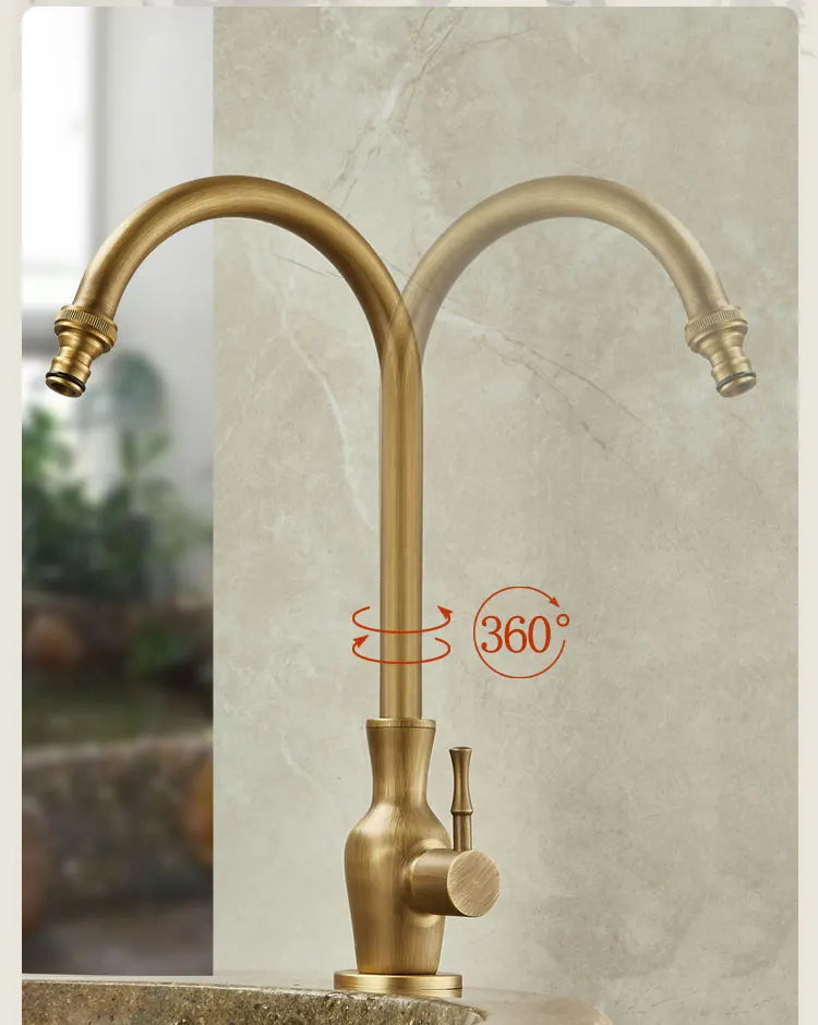 Outdoor Antifreeze Faucet Antique Brass Balcony Wash Basin Single Cooling Faucet Vanity 360°Swivel Rotate Spout Only Cold Tap