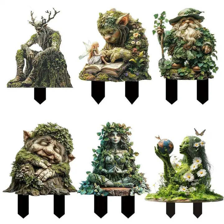 Tree Elfs Garden Stake Fairy Garden Stake Decoration Acrylic Yard Sign 2D Flat Spring Lawn Signs Garden Yard Lawn Decoration