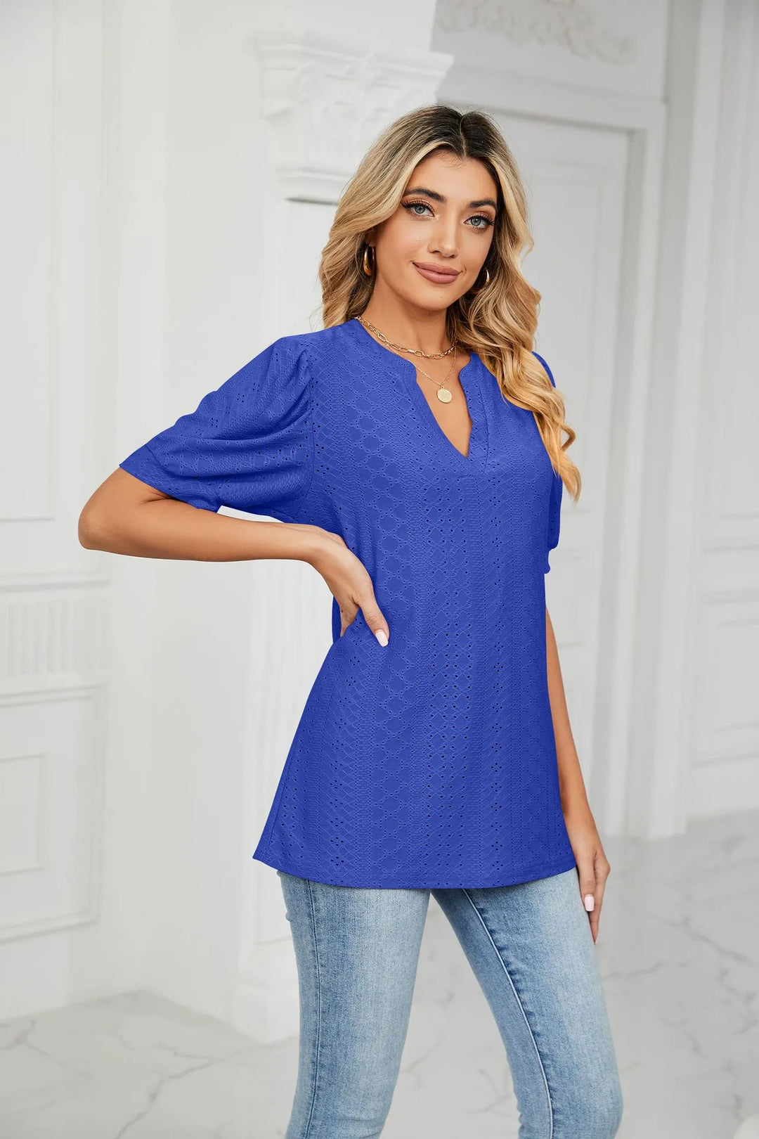Womens Summer Tops V Neck Ruffle Sleeve Blouses Short Sleeve Casual Tops T-Shirts For Women