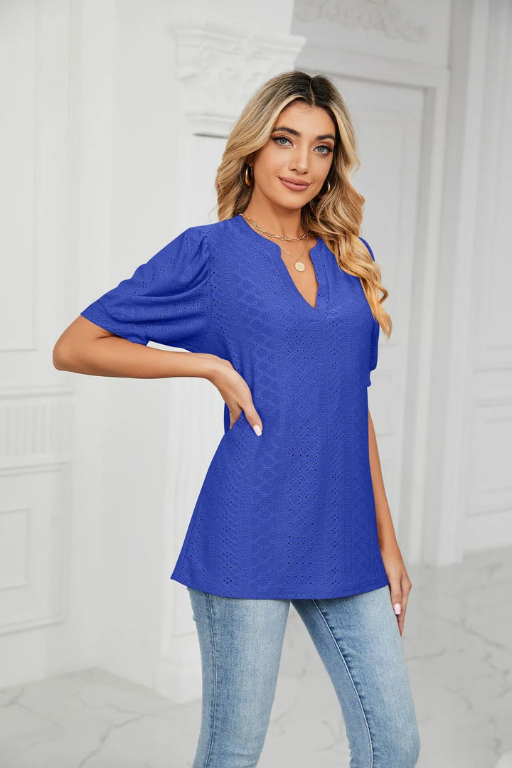 Womens Summer Tops V Neck Ruffle Sleeve Blouses Short Sleeve Casual Tops T-Shirts For Women