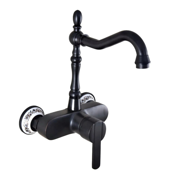 Black Oil Rubbed Bronze Bathroom Kitchen Sink Faucet Mixer Tap Swivel Spout Wall Mounted Single Handle mnf841