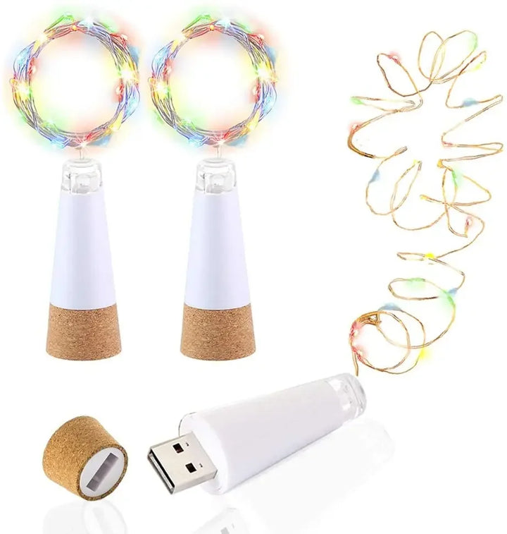 5-pack 2m Cork Bottle Fairy Lights USB Rechargeable Christmas Garland String Lights for Bedroom Room Home Wedding Party Decor