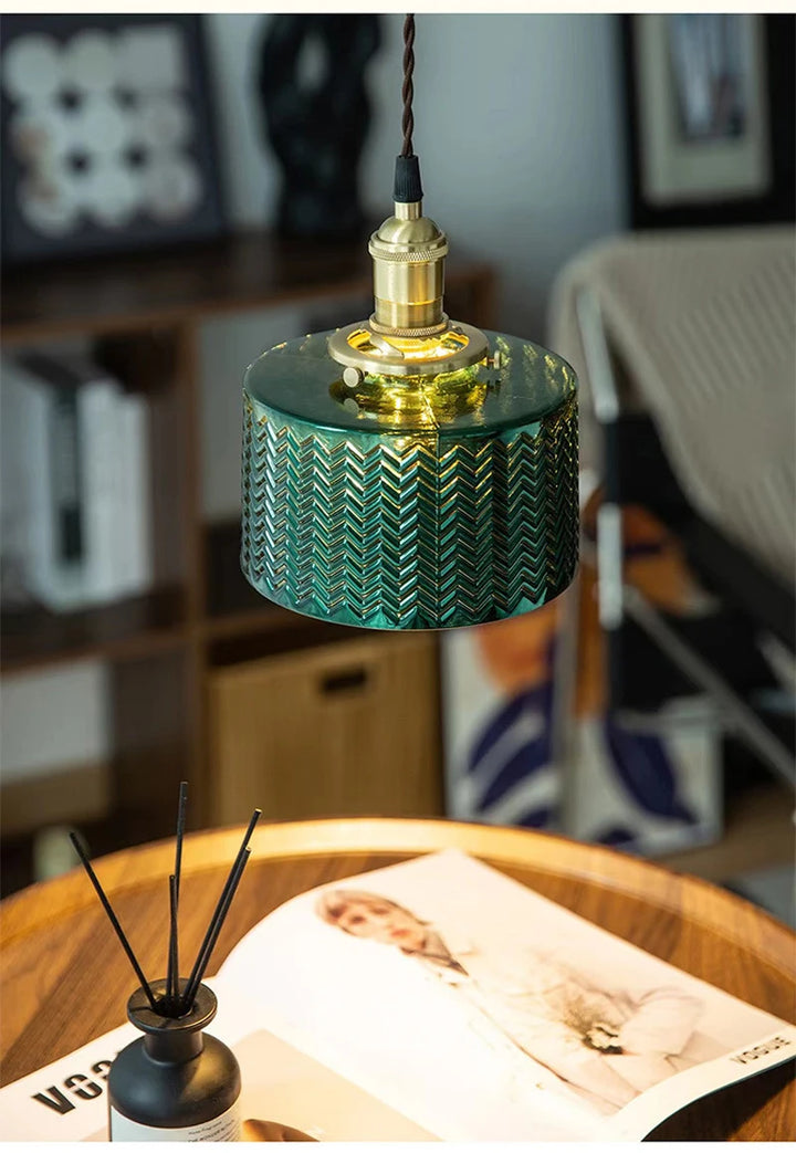 Suspension Green Stripe Glass Chandelier E27 Restaurant Pendant Light For Dining Room Kitchen Cafe Bedside Hanging Lamp Fixtures