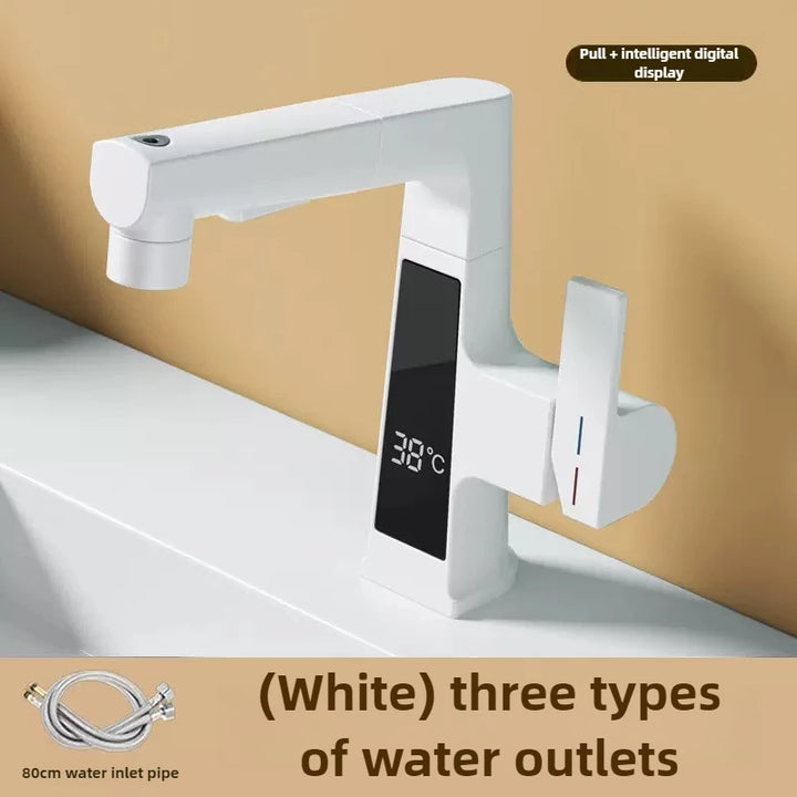 Digital Display Pulling Faucet Intelligent Temperature Sensor Brass Washbasin Taps Rotating Lifting Cold and Hot Water Mixer Tap