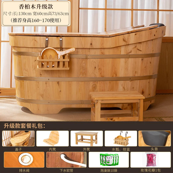 ZML  Fumigation Bath Wooden Bucket Bath Bucket Armrest Adult Full Body Bath Tub Adult Sweat Steaming Bucket
