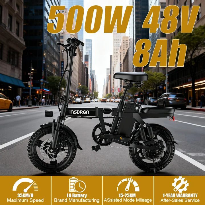 DEEPOWER A14 500W multi-link shock absorption system small electric bicycle, suitable for urban travel and outdoor activities