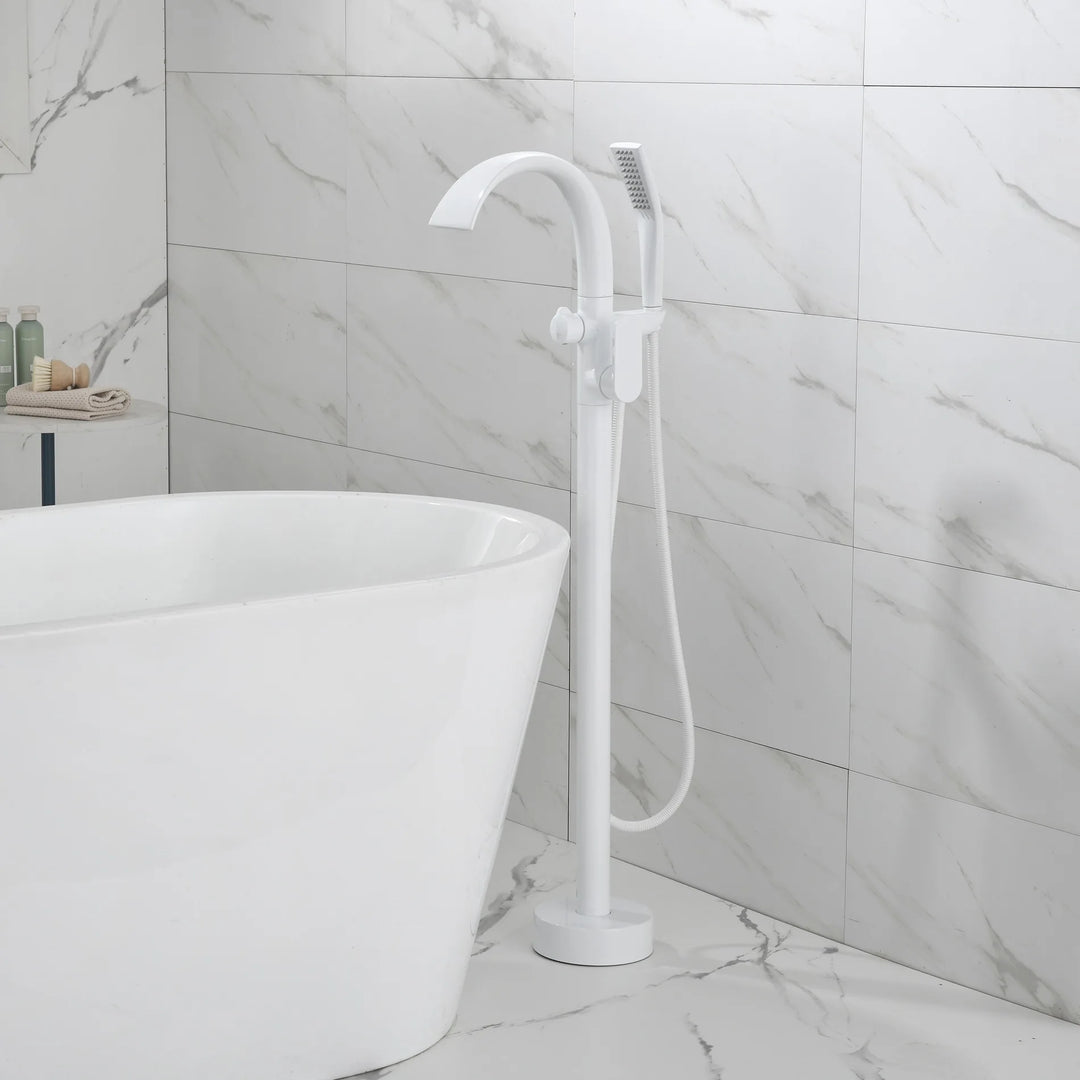 Floor Stand Waterfall Bathtub Faucet Solid Brass Bathroom Bathtub Water Mixer with Hand Shower in Brushed Rose Gold, Black, Gold