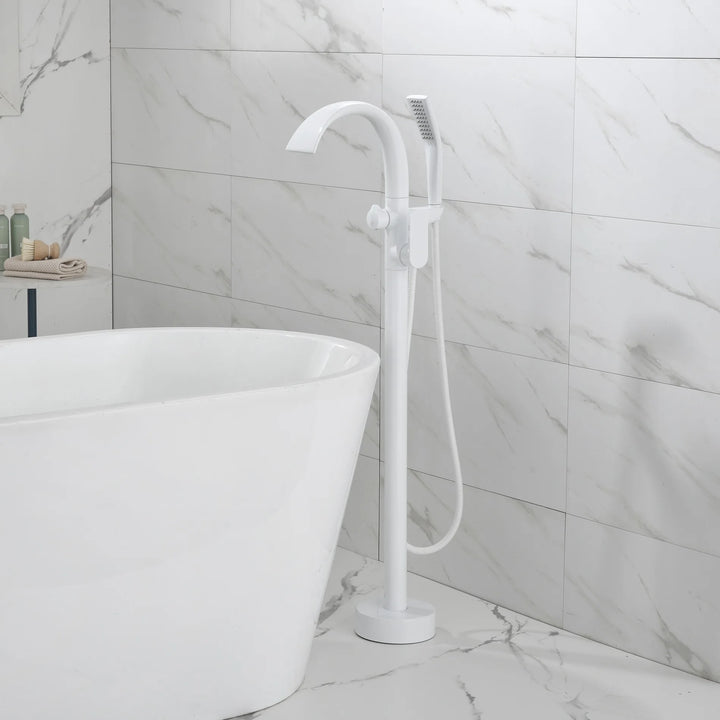 Floor Stand Waterfall Bathtub Faucet Solid Brass Bathroom Bathtub Water Mixer with Hand Shower in Brushed Rose Gold, Black, Gold