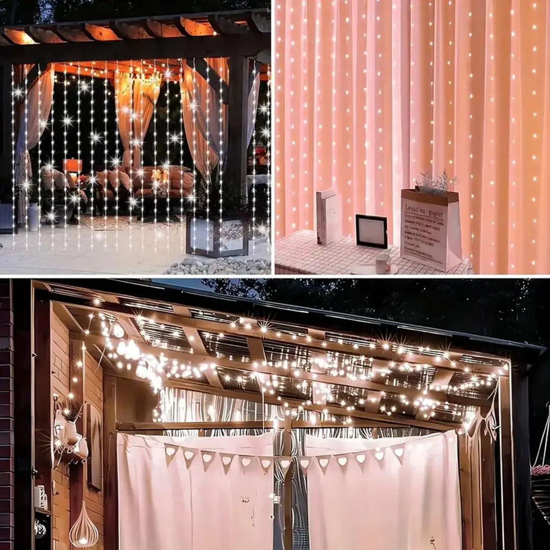 1pc Solar Curtain String Lights Outdoor Fairy Lights Solar Powered Twinkle String Lights 8 Modes For Home Garden P