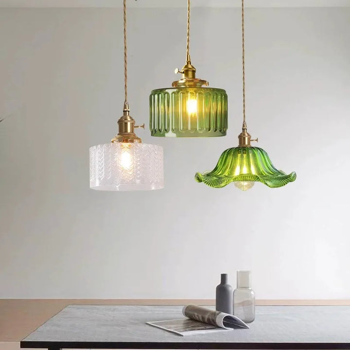 Hanging lamp glass pendant light E27 striped pendant light suitable for dining rooms, kitchens, cafes, bedside pendant lights