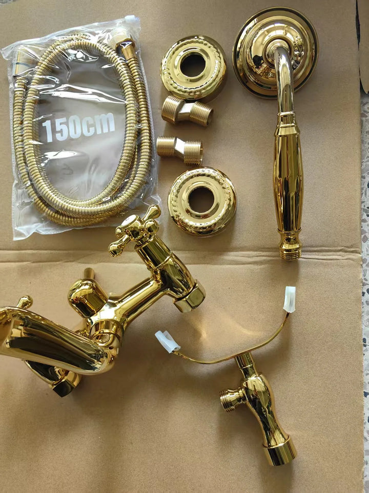 Luxury Gold Bathroom Shower Faucet Brass Bathtub and Shower Faucet Wall-Mounted Bath and shower Faucet Classical Dual Handle