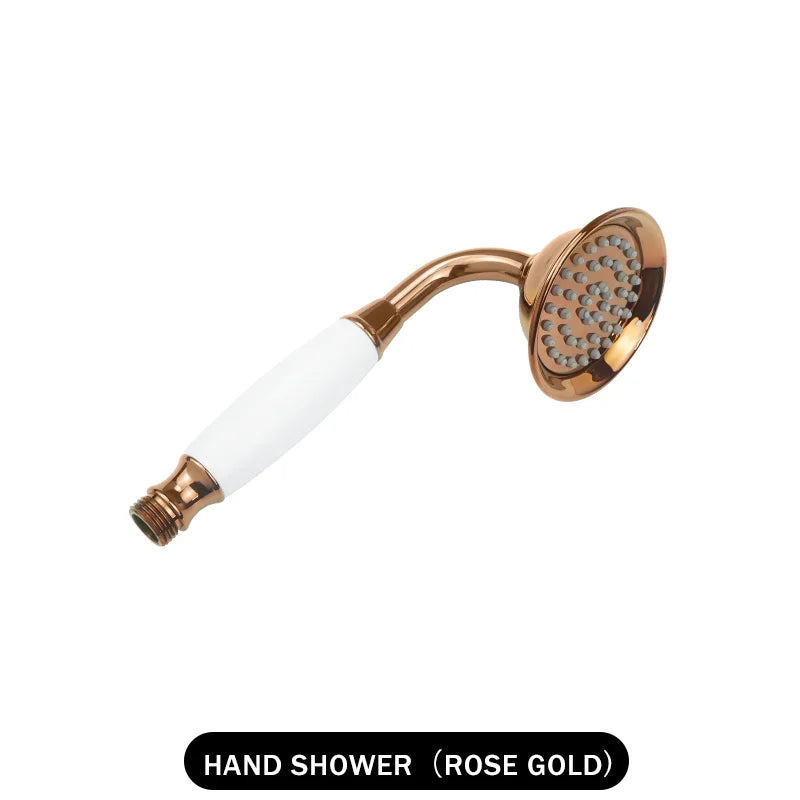 Brass Golden Rainfall Shower Head Rose Gold Handheld Shower Bathroom