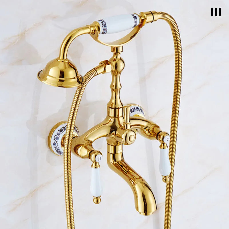 Luxury Gold Bathroom Shower Faucet Brass Bathtub and Shower Faucet Wall-Mounted Bath and shower Faucet Classical Dual Handle