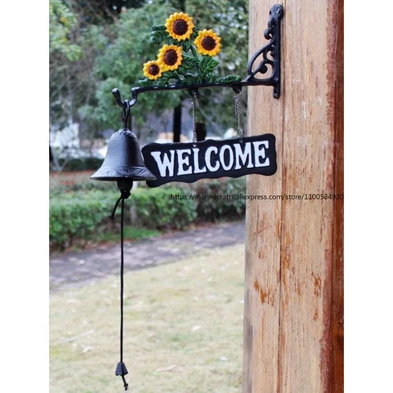 Nordic Rural Retro Welcome Double-sided Listing Doorbell Welcome Cast Iron Wrought Iron Doorbell Hand Bell