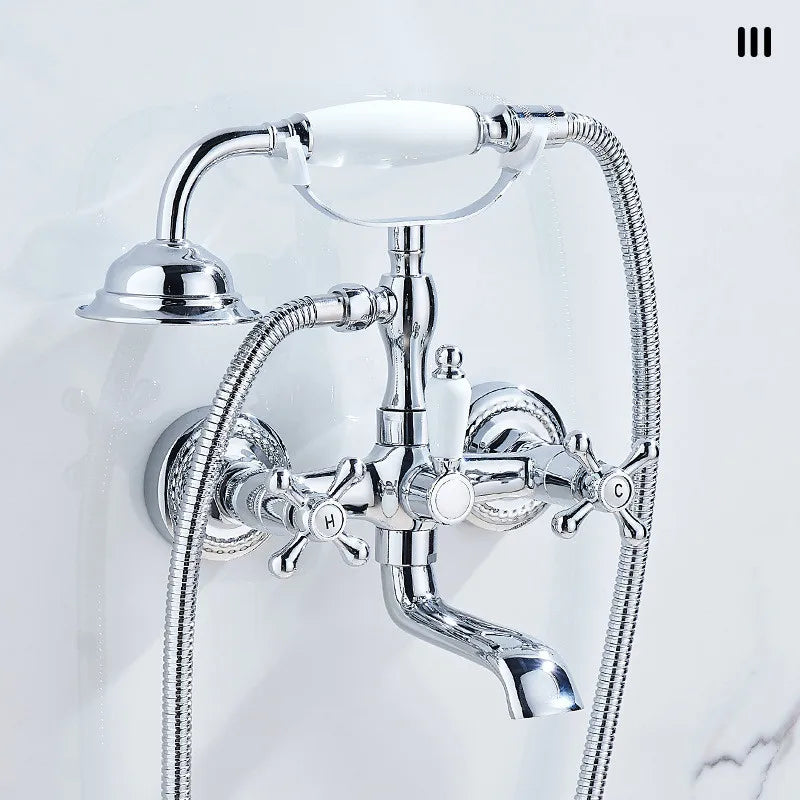 Luxury Gold Bathroom Shower Faucet Brass Bathtub and Shower Faucet Wall-Mounted Bath and shower Faucet Classical Dual Handle