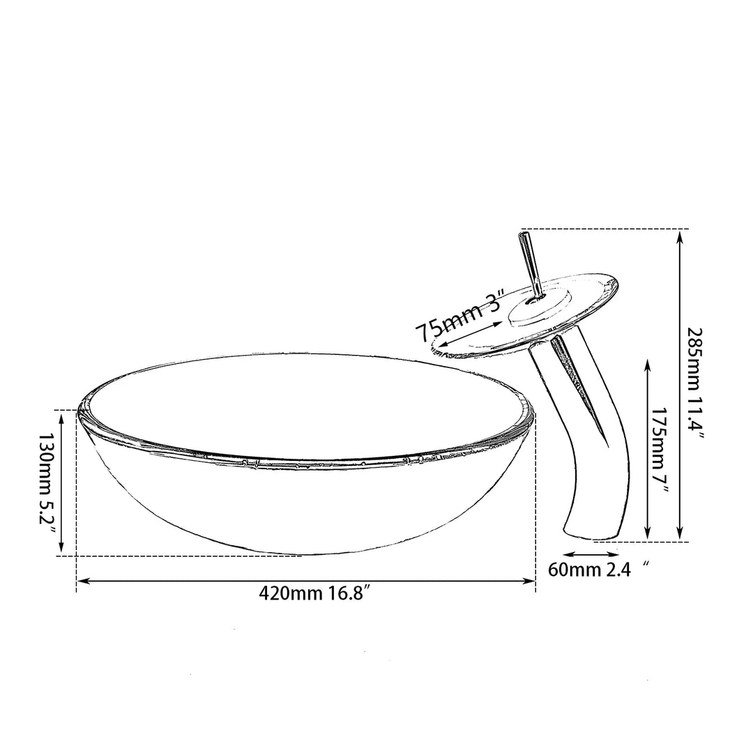 MONITE Tempered Glass Bathroom Sink Set Hand-Painted Art Basin Combine Round Waterfall Bowl Basin Faucet Multiple Styles