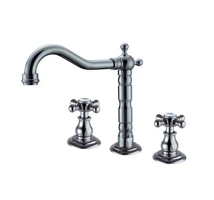 Luxury Gold Color Brass 3 Hole Basin Sink Faucet Dual Handle Hot and Cold Mixer Tap Plum Shape Nnf981