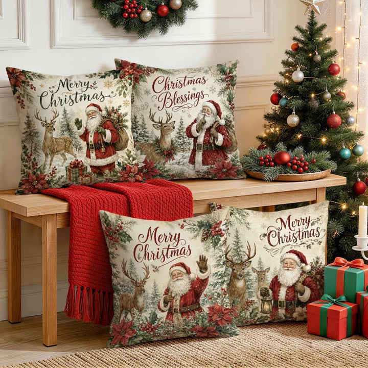 1/4pcs Vintage Watercolor Santa Claus Polyester Cushion