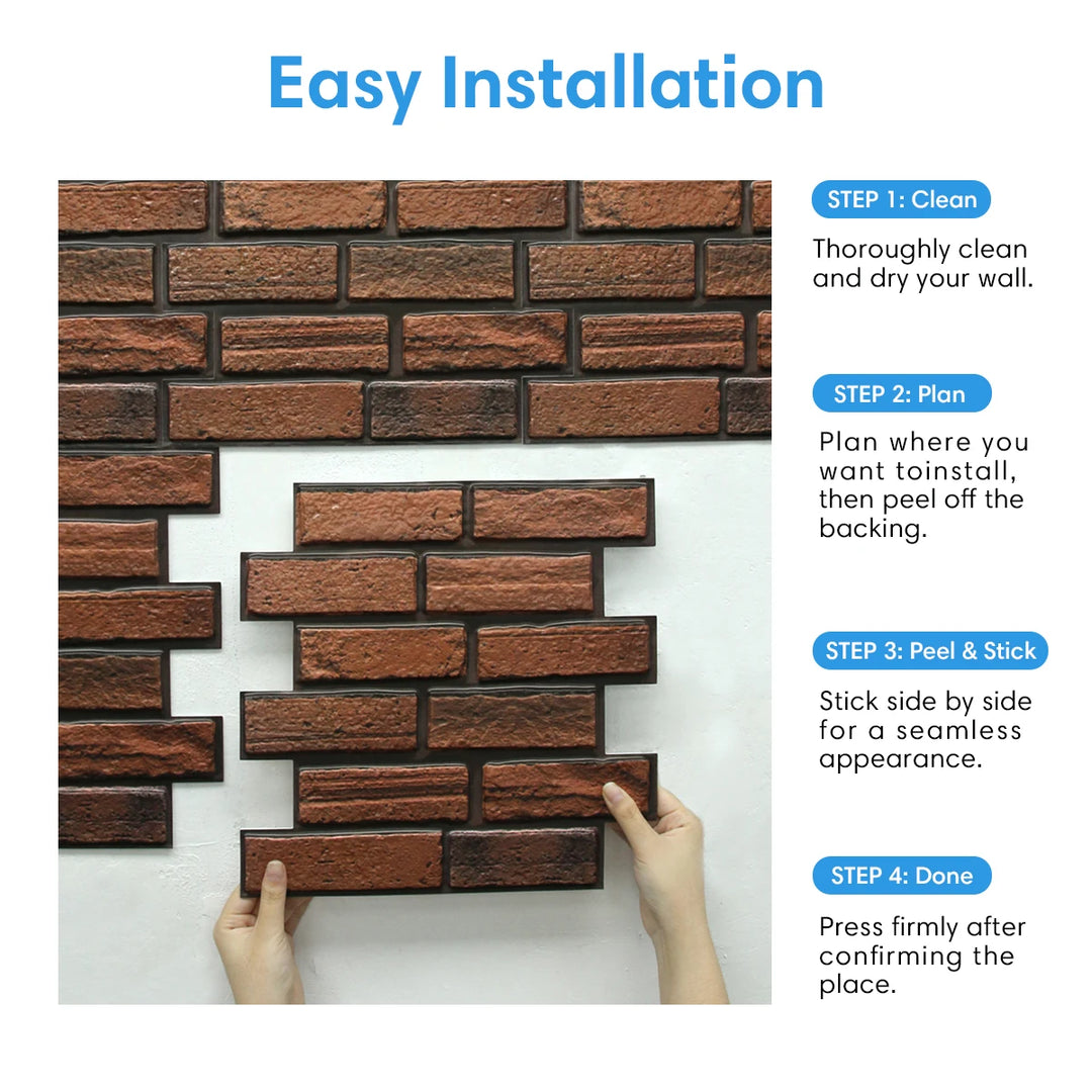10/20Pcs 3D Faux Brick Peel and Stick PVC Wall Stickers, Waterproof Easy to Install Wall Panels, Interior Wall Decoration