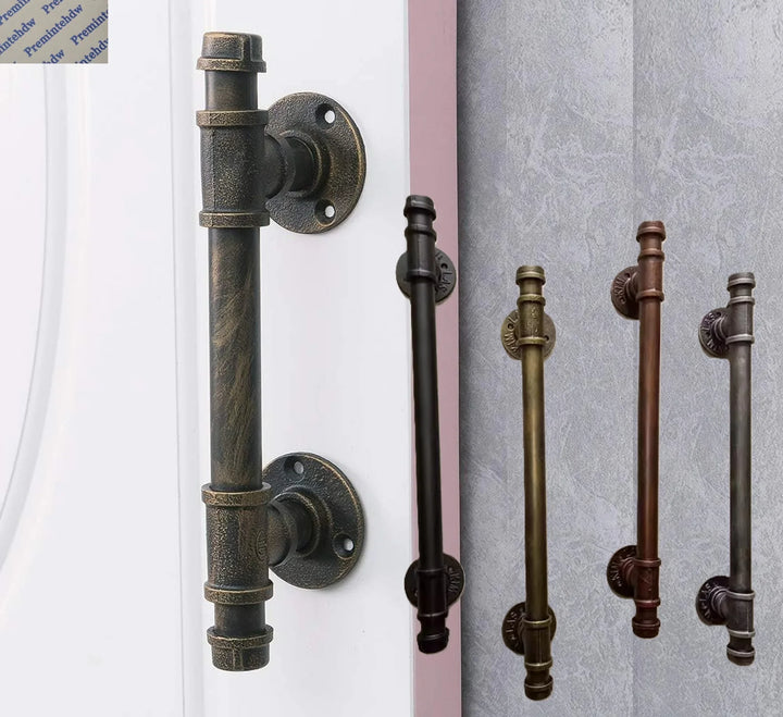 1Pc Rustic Iron Pipe Door Bar Pull Handle With Cap Finials Towel Rack Wall Grab Bronze Black Silver