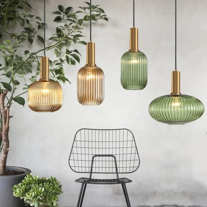 DINDALLED Striped Glass Pendant Light Nordic Vintage Chandelier for Dining Kitchen Island Hanging Lamp Lighting Decor
