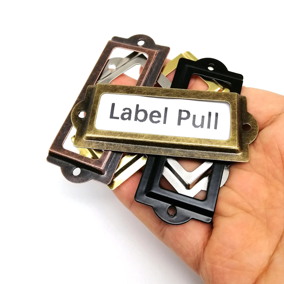 6pcs 30x83mm Metal Iron Label Pull Frame Handle File Name Card Holder For Jewelry Chest Furniture Cabinet Drawer Wood Box Case