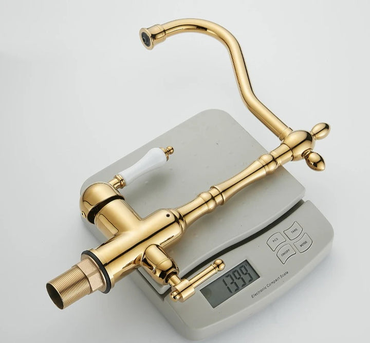 Brass light luxury three-in-one pure water faucet household sink washbasin hot and cold water faucet anti-splash