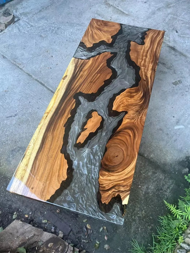 Custom coffee table Shoreline table Epoxy glue River table Solid wood desktop large board logs