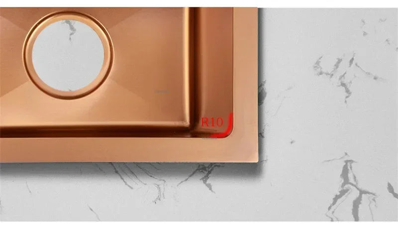 Rose Gold Stainless Steel Kitchen Sink Single Bowl Above Counter Vegetable Basin Modern Drain Storage Luxury