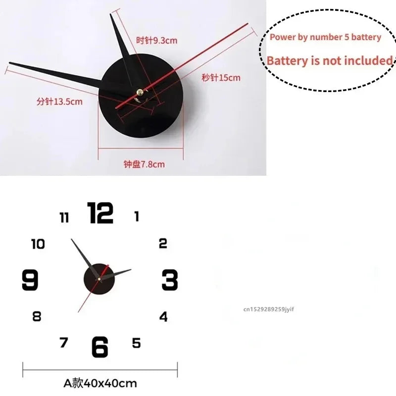 2024 Modern Design Wall Clock 3D DIY Quartz Clocks Fashion Watches Acrylic Mirror Stickers Living Room Home Decor
