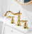 Basin Faucet Brass Gold Widespread Bathroom  Antique Sink  3 Hole Hot And Cold Water  Tap Pop Up