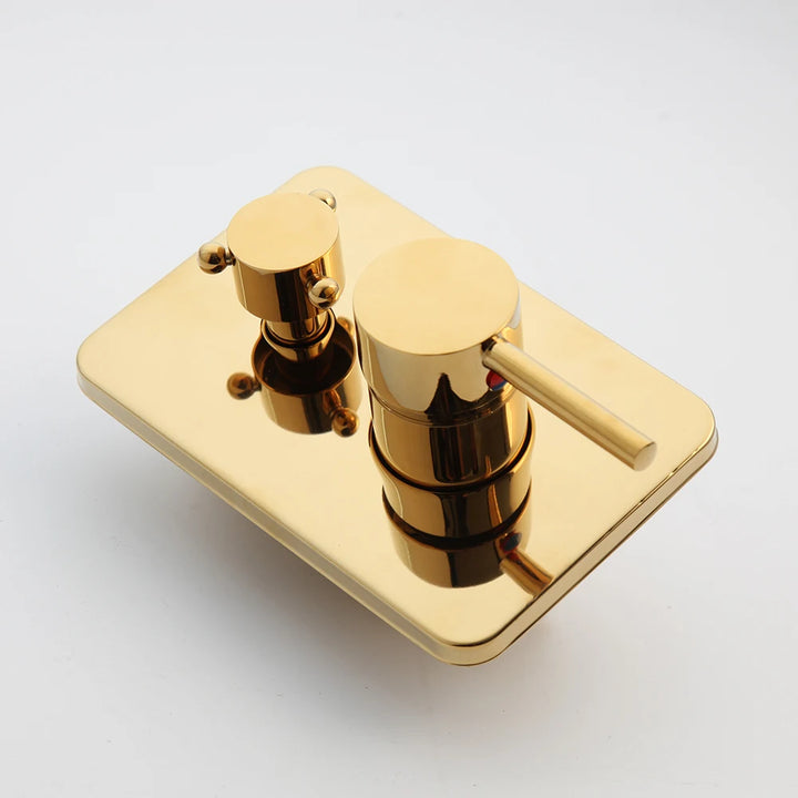 KEMAIDI Golden Plated Shower Faucet Set Solid Brass Wall Mounted Rainfall Shower Mixer Tap 8 Inch Round Style Shower Faucet Set
