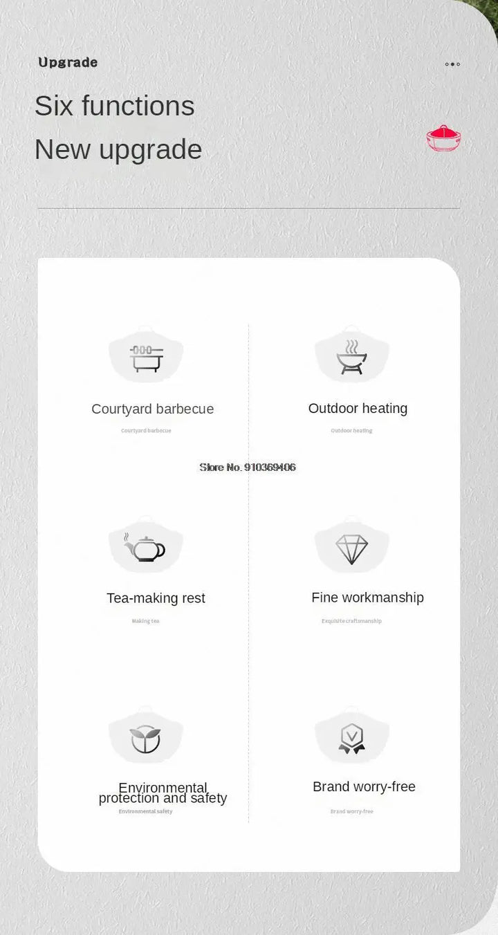 Round Outdoor Fire Pit Table Household Charcoal Brazier Garden Courtyard Barbecue Grill with Mesh Enclosure and Barbecue Net