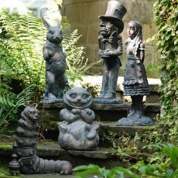 Resin Alice In Wonderland Ornament Garden Statue 22-25cm Graden Figurine Sculpture Bunny Statues Decor For Indoor Outdoor Yard