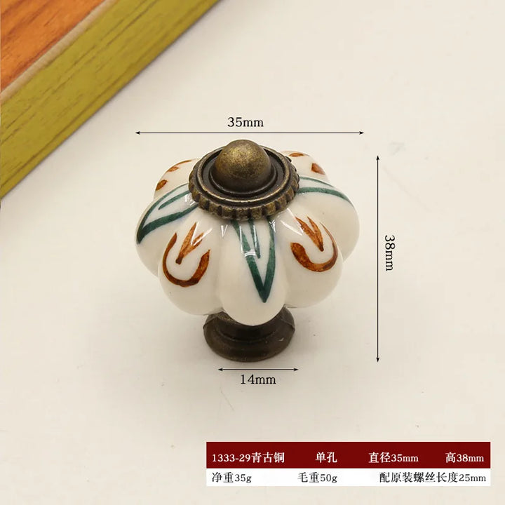 Pure Hand-painted Garden Ceramic Pumpkin Pull Hand-painted Classic Handle Drawer Cupboard Closet Door Single Hole
