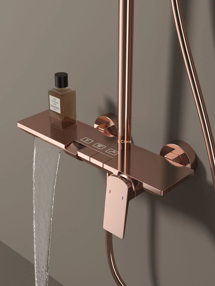 Rose Gold Shower Faucet Bathroom Hot Cold Mixer Bath Shower System Bathtub Wall Mount Round SPA Rainfall Luxury Set
