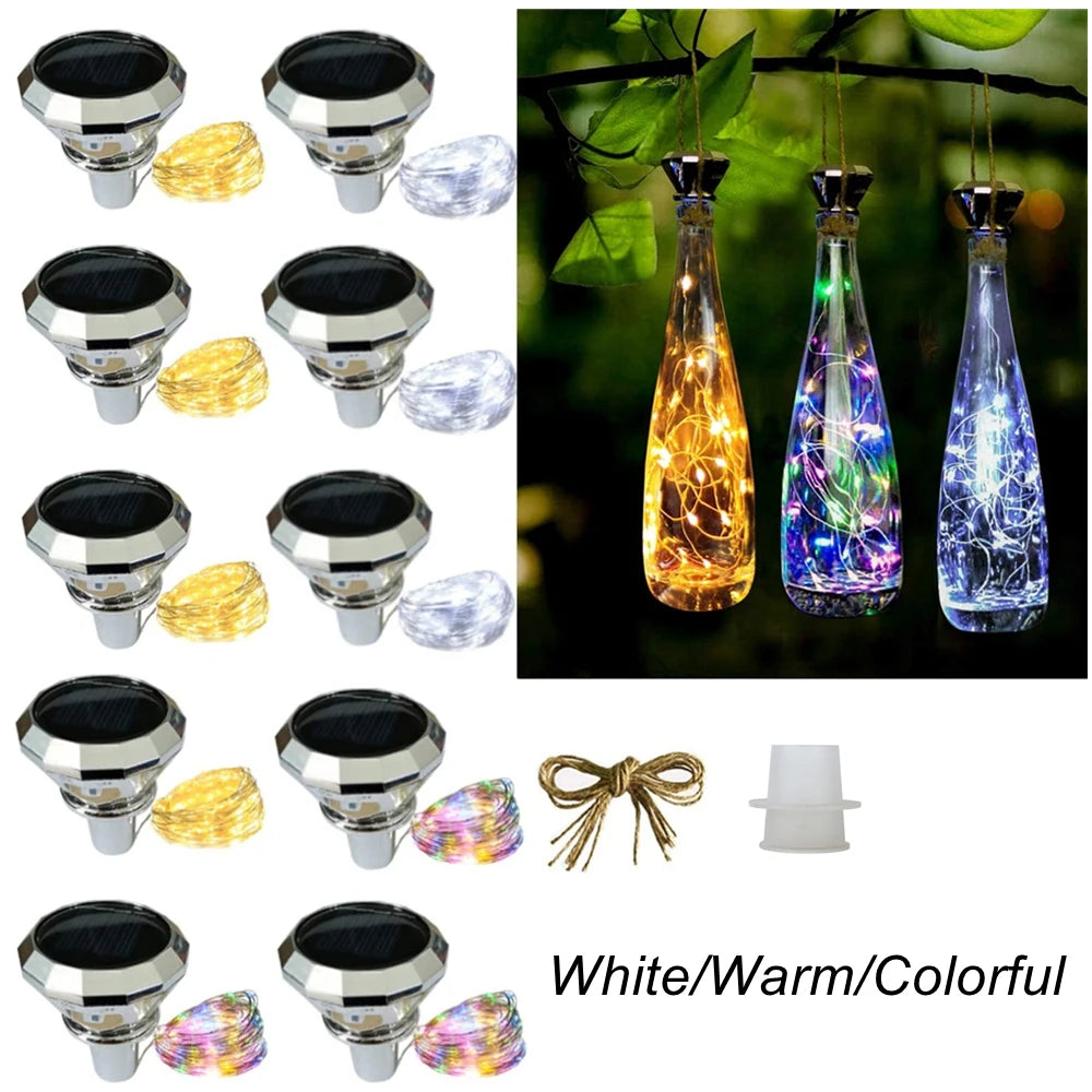Updated Solar Wine Bottle Lights 2M 20 LED Copper Wire Fairy Garland String Lights 4/8/10 Pack