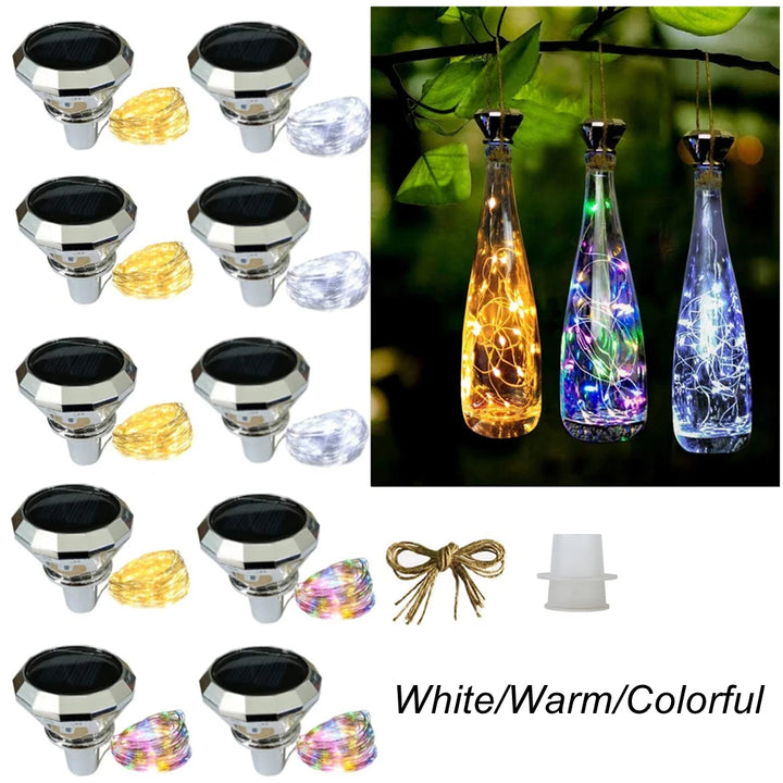 Updated Solar Wine Bottle Lights 2M 20 LED Copper Wire Fairy Garland String Lights 4/8/10 Pack