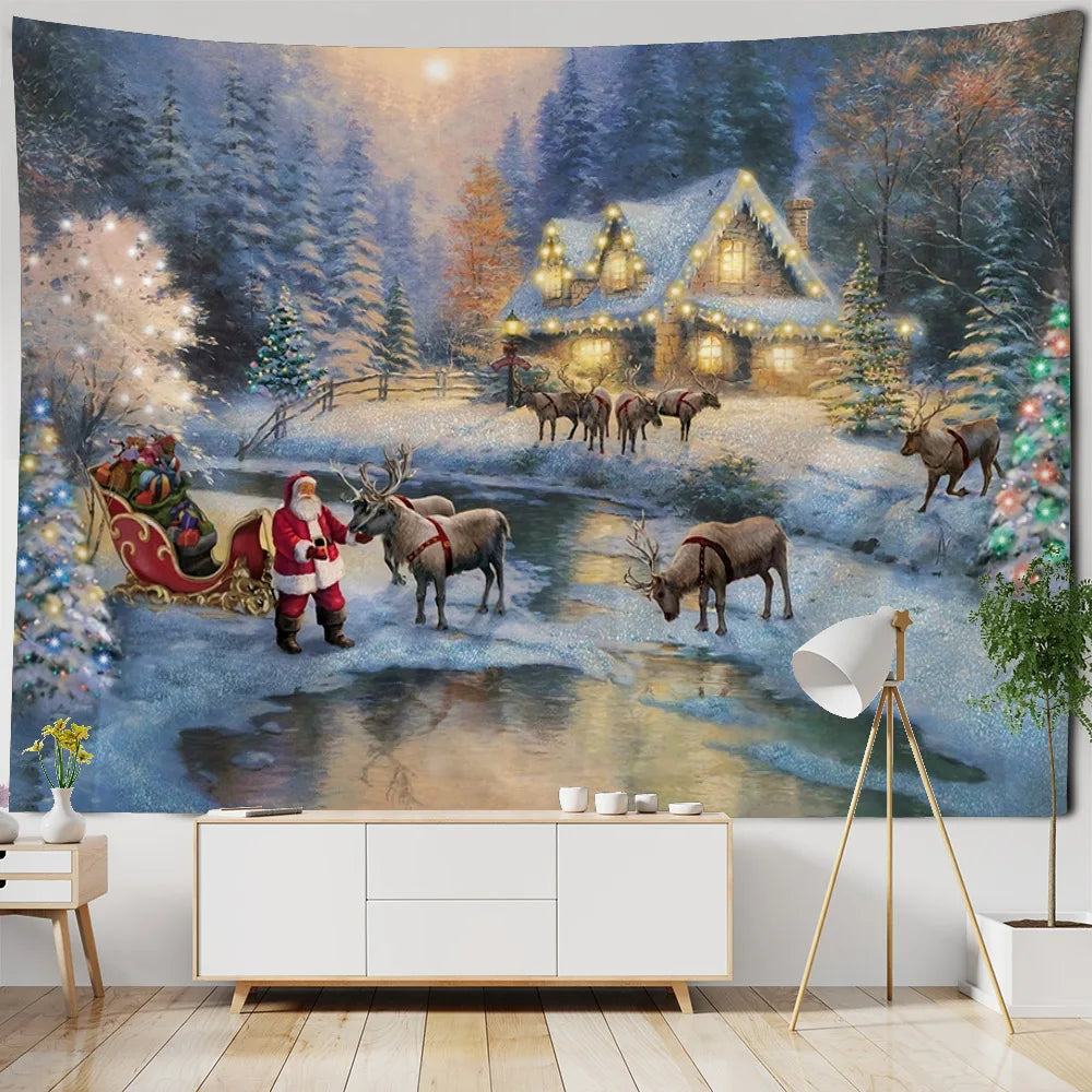 Christmas decoration tapestry, wall hanging, reindeer, Bohemian style, hanging on the wall, room decoration