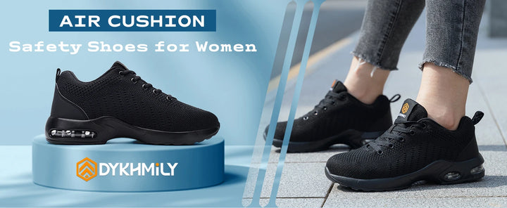 LARNMERM Safety Shoes for Women Air Cushion Work Boots Shoe Breathable Lightweight Steel Toe Shock Absorption Shoes