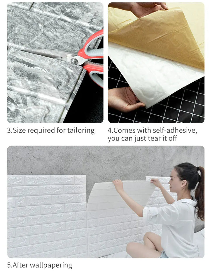 10Pcs Self-Adhesive 3D Wall Sticker DIY Brick Stickers Home Kids Room Kitchen Ceiling Decor No Odor No Pollution Wallpaper 70X77