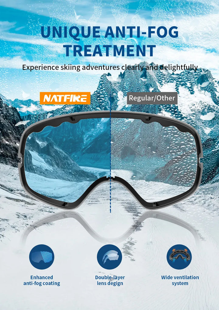 Ski Goggles Pro 100% UV400 Protection Anti Fog Interchangeable Lens Skiing Glasses Snowboard Snow Goggles for Men Women Natfire