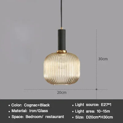 DINDALLED Striped Glass Pendant Light Nordic Vintage Chandelier for Dining Kitchen Island Hanging Lamp Lighting Decor